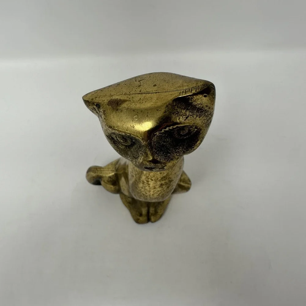 Vintage Solid Brass Cat Figurine Statue Sculpture MCM Style Gold‎ Tone Korea